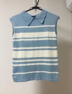 【tocco closet】襟付きボーダーフレンチスリーブニットプルオーバー — image 1