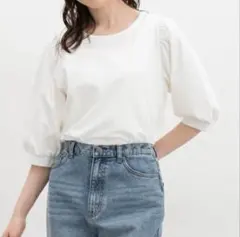 美品　COLZA コルザ　パフスリーブ　カットソー　　バックリボン結び　ホワイト — image 1