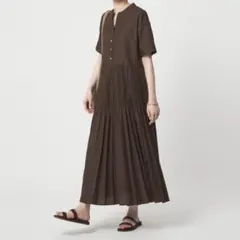 gleen label relaxing ワッシャープリーツワンピース　ブラウン — image 1