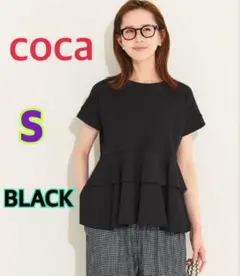 coca★異素材切り替えフリルTシャツ★黒 S★チュニック — image 1