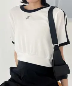 Heather ワッフル素材 クロップド丈 Tシャツ 半袖 ホワイト — image 1
