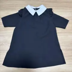 新品試着のみ　&. NOSTALGIAフリル付き白襟半袖トップス ブラック — image 1