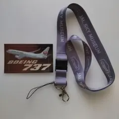 JALボーイング737ステッカー、SKYMUSEUMネックストラップ　グレー — image 1