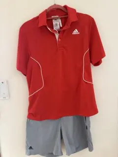 adidas 赤 ポロシャツ & グレー ショートパンツ　テニス　ウェア　セット — image 1