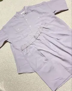 ラベンダー グレージュ セットアップ メンズ　ノーカラー 半袖 半ズボン — image 1