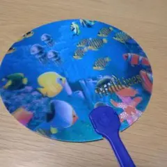 Maldives 海中デザイン 3D 丸型うちわ 　クマノミ　チョウチョウウオ — image 1