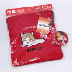 【ハイキュー】 孤爪研磨 ケンマネコ 音駒 巾着 ポーチ ラメ缶バッジ セット — image 1