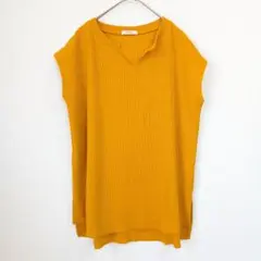 Shelney ワッフルリブ キーネック フレンチスリーブ マスタード L — image 1