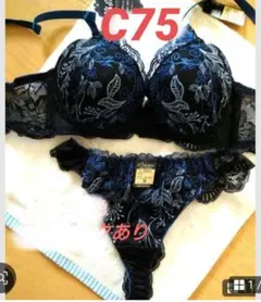 ラス1新品C75 ボタニカルフラワーブラジャーショーツセット　Tバックバック透け — image 1