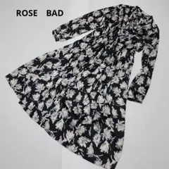 ROSE BUD 花柄長袖ワンピース　ロング丈　総柄　ボウタイリボン　Ａライン — image 1