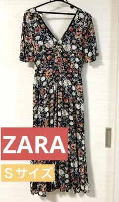 【値下げ】ZARA ザラ 花柄 Vネック ロングワンピース ブラック — image 1