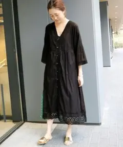 美品　SLOBE IENA　マニーレースピンタックワンピース　ブラック　フリー — image 1