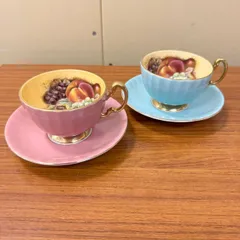 Aynsley エインズレイ オーチャードゴールド カップ＆ソーサー ブルー＆ピンク 2客 セット 洋食器 ティーカップ — image 1