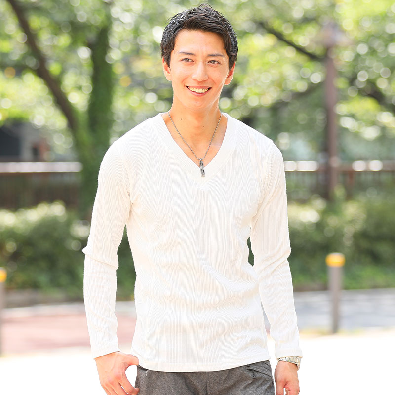 vネック tシャツ メンズ 長袖 ショート丈 厚手 トップス カットソー ジャケット インナー 40代 50代 ファッション メンズファッション vネックtシャツ 乳首 透けない マッチョ に 見える ぴっちり t シャツ おしゃれ 白tシャツ ロンt スリム タイト vネック長袖tシャツ 春 — image 3