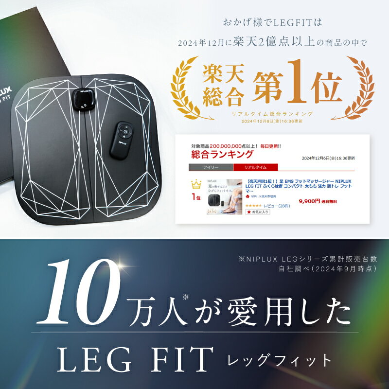 【楽天総合1位★5%OFFクーポン】レビュー高評価！足 マッサージ器 EMS フットマッサージャー NIPLUX ニップラックス LEG FIT ふくらはぎ マッサージ機 フットマッサージ コンパクト 持ち運び コードレス 太もも 足裏 脚 — image 3