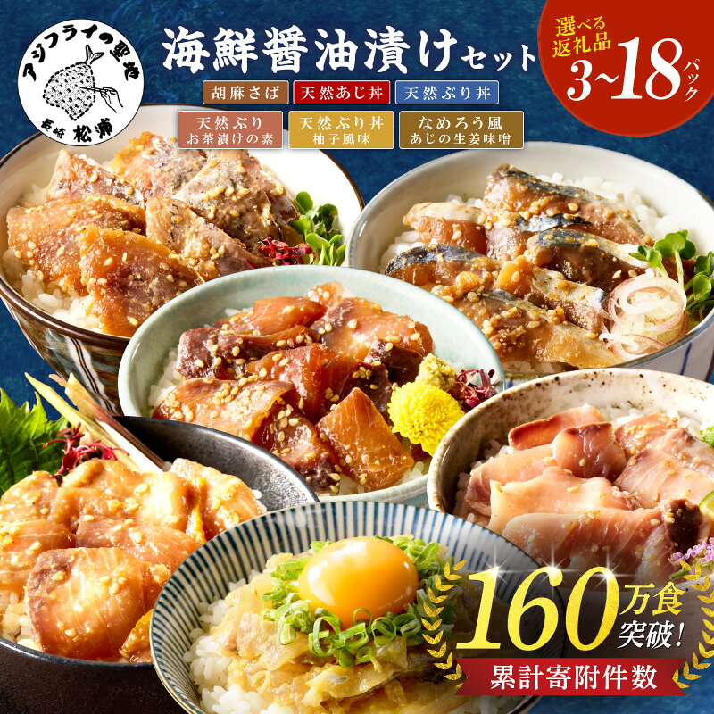 【ふるさと納税】＼夏ギフト／《 内容量が選べる 》海の幸 海鮮醤油漬け 胡麻さば 天然あじ丼 天然ぶり丼 単品 3種セット 6種セット 小分け 簡単 流水解凍 お手軽 便利 個包装 海鮮 海鮮丼 漬け丼 お茶漬け 魚介 鯵 さば 鯖 ぶり あじ丼 ぶり丼 胡麻さば 時短 — image 1
