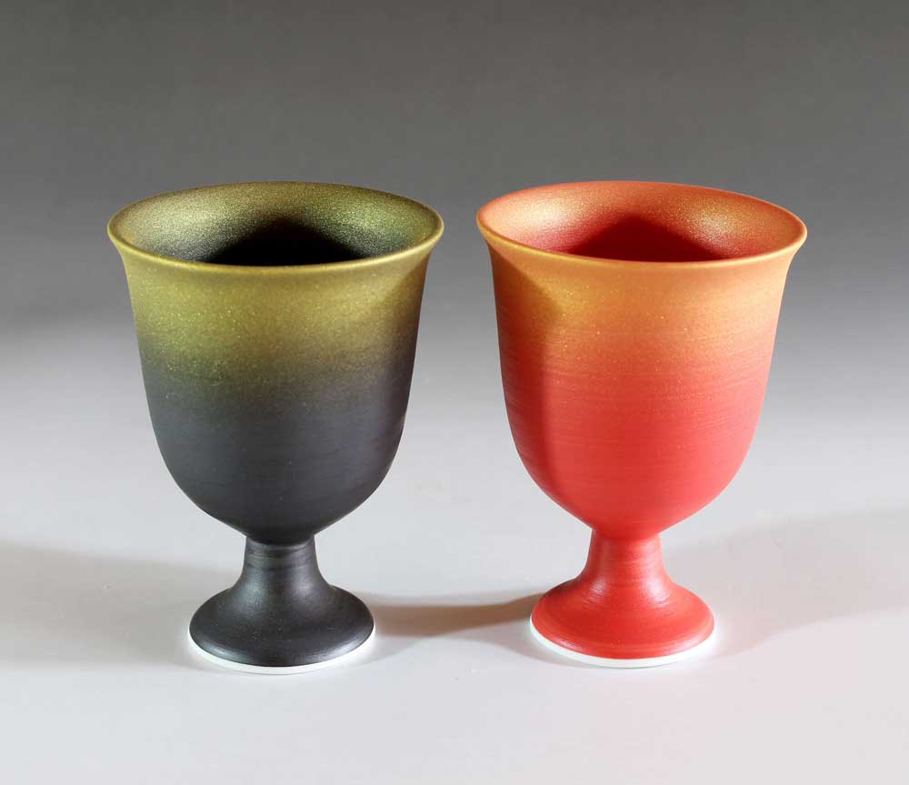 有田焼陶器ワイングラス窯変金彩ワインカップペアセット陶芸作家 藤井錦彩 作 — image 2