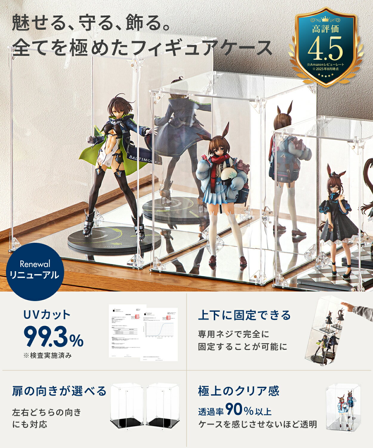 【10％OFFクーポン】＼高評価★4.7／【UVカット99.3％】フィギュアケース【コレクター考案】HYPE GUARD®【公式】【最新モデル】【台座 背面ミラー仕様】【マグネット付き前扉】 コレクション ディスプレイ アクリル ケース 大型 卓上 組立簡単 — image 2